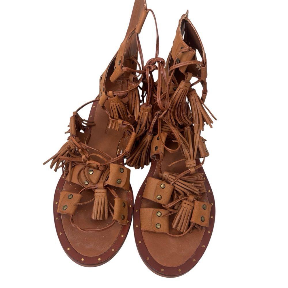Zara Tassel Leather Roman Gladiator Sandals Size 39 - Picture 2 of 11